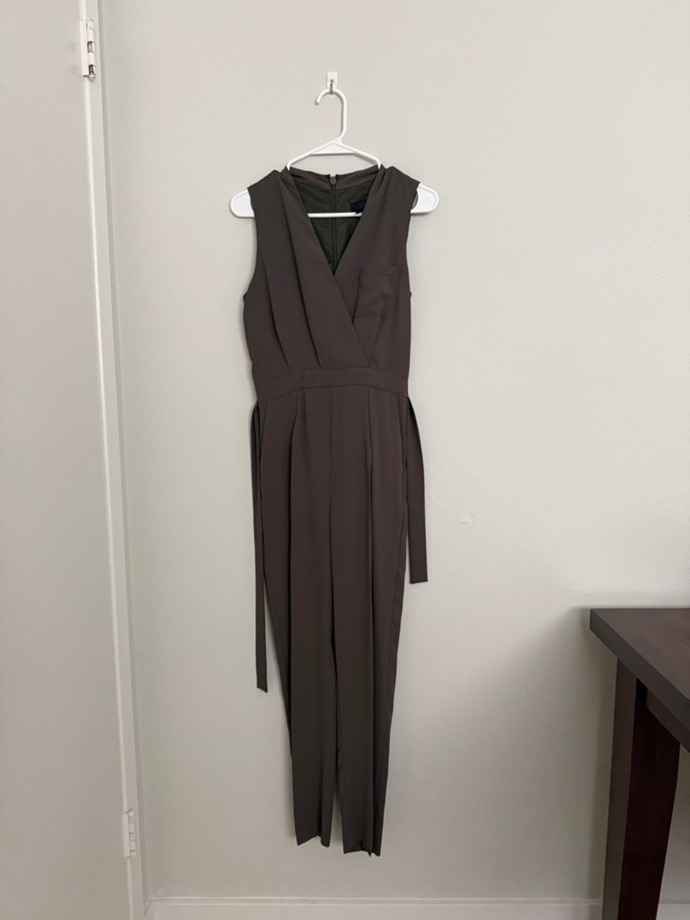 Topshop Olive Green Sleeveless Wrap Jumpsuit
